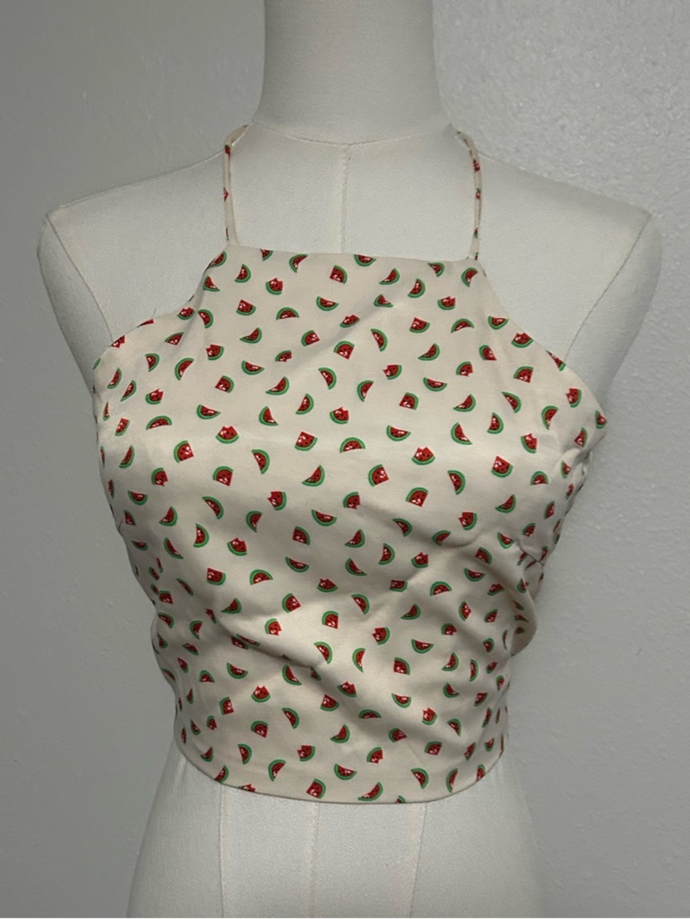 Zara Cream Satin Watermelon Tie Back Crop Top